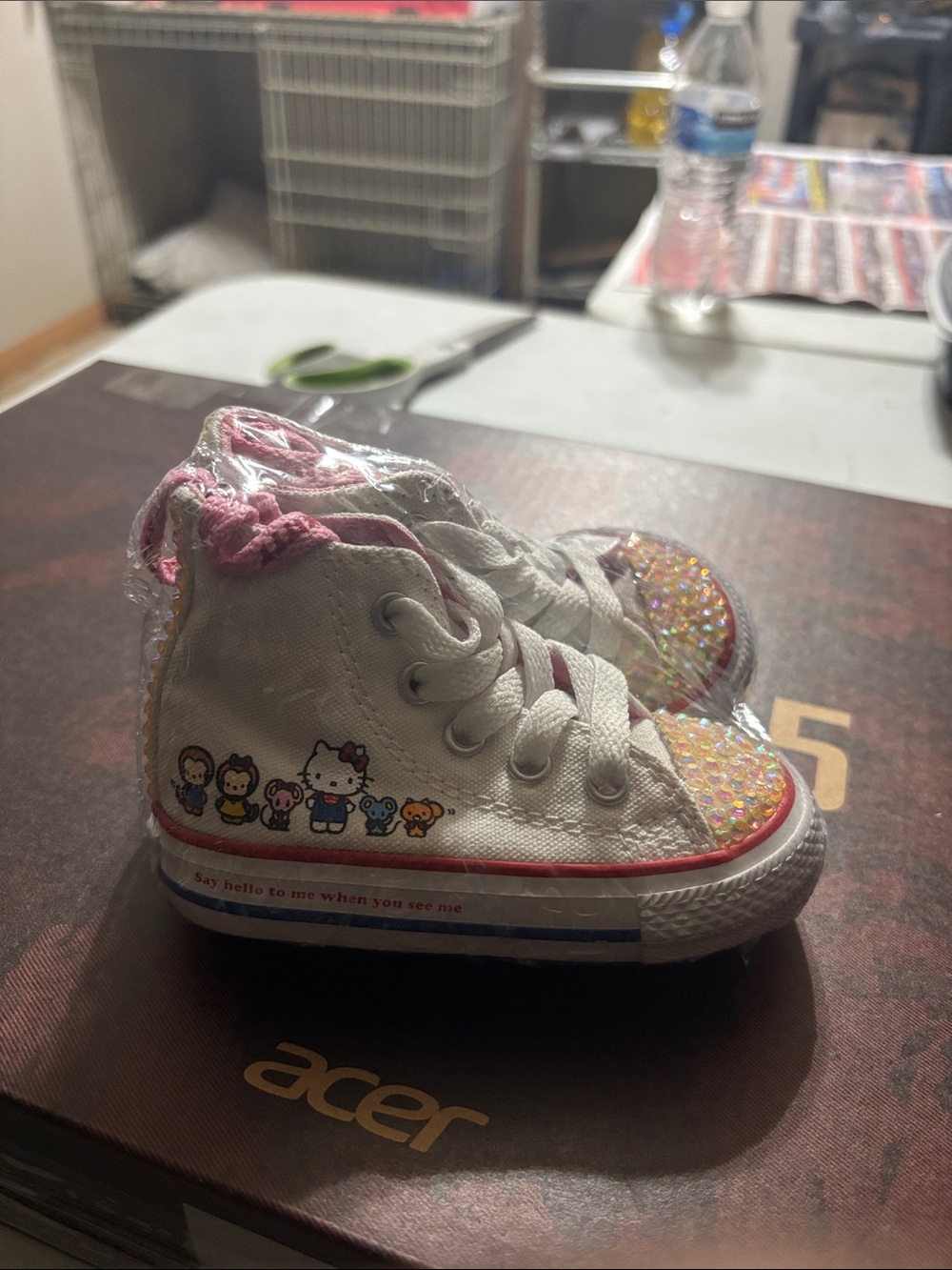 Hello Kitty White & Pink Kids converse High-Top Sneakers with Sparkle Toes